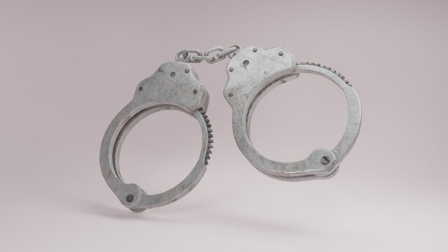Old handcuffs 3d render illustration on white background
