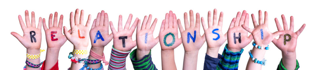 Children Hands Building Word Relationship, White Background