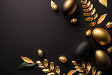 Elegant stylish Easter background with gold and black decor. Template for Design. Mock Up. AI generated.