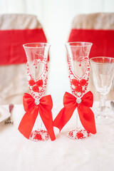Champagne glasses, wedding table setting for wedding buffet reception banquet