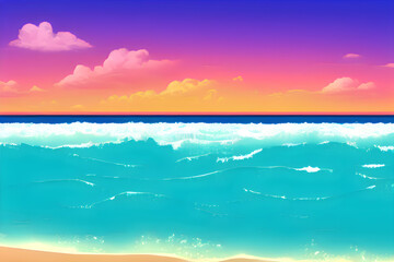 Fototapeta na wymiar Sunset on a tropical island, vintage illustration. Generative AI