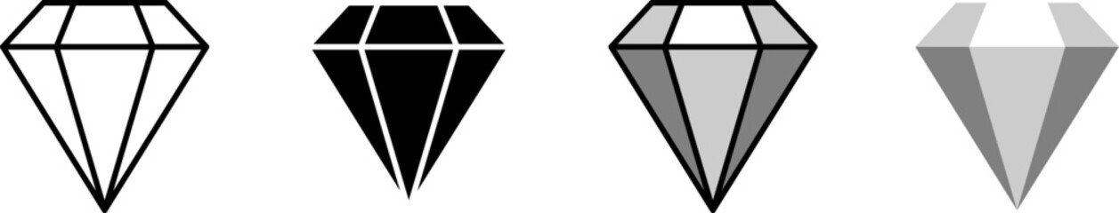 Basic Diamond Jewel Symbol Icon Set. Vector Image.