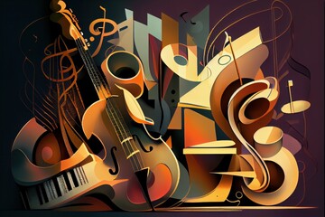 Abstract background with jazz instruments. Generative AI
