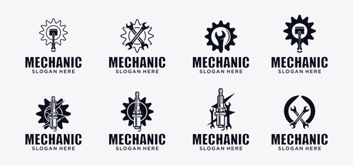 Mechanical technology logo, gear and piston combination logo symbol. engine parts