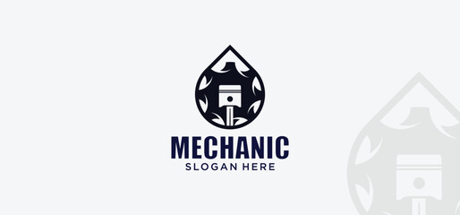 Mechanical technology logo, combination lock oil logo symbol, gear and piston, engine parts.t
