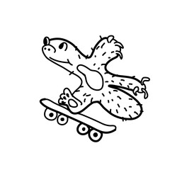 illustration of a jumping imaginary animal on a skateboard 