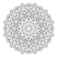 Mandala pattern in a circle. Round ornament. Coloring page element. 