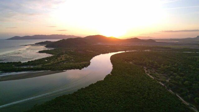 Cinematic 4K aerial footage of Bohle River near Bushland Beach  Townsville  Queensland  Australia