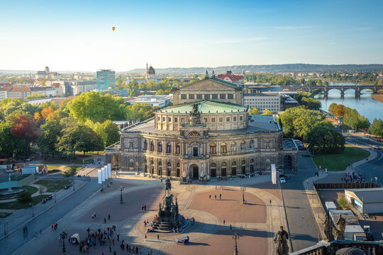 Aerial view of Theaterplatz and Semperoper Opera House - Dresden, Saxony, Germany