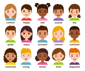 Cartoon children with different emotions