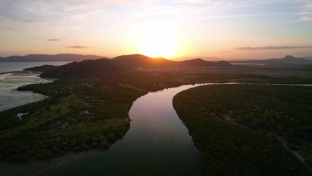 Cinematic 4K aerial footage of Bohle River near Bushland Beach  Townsville  Queensland  Australia