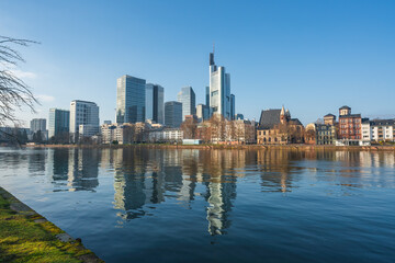 Frankfurt skyline with Main River and Skyscraper buildings - Frankfurt, Germany