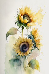 Sunflowers in watercolor with white background. Illustration - Plants and flowers