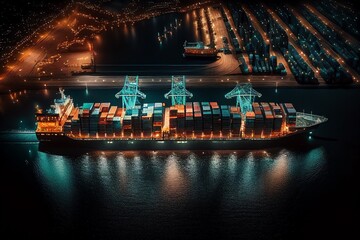 Efficient Loading and Unloading of Container Ships in a Busy Deep Sea Port - obrazy, fototapety, plakaty