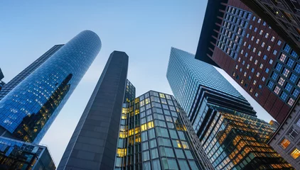 Bottom-Up view of Frankfurt Modern Buildings - Frankfurt, Germany © diegograndi