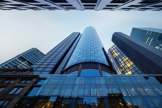 Bottom-Up view of Main Tower Modern Building - Frankfurt, Germany