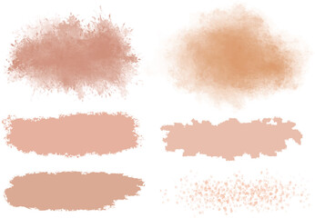 Different grunge peach, ink paint brush strokes vector set. Artistic design elements, grungy background vector illustration
