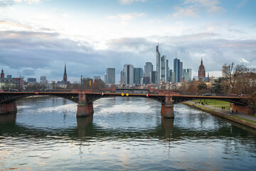 Frankfurt skyline with Alte Brucke (Old Bridge) - Frankfurt, Germany