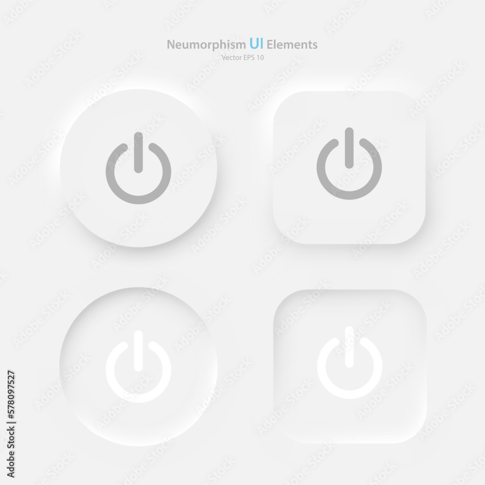 Poster a set of round and square power buttons on a white background. user interface elements in the style 
