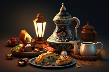 Ramadan still life with coffee and sweets