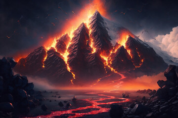 flowing lava in the mountains