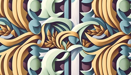 Obraz premium Vintage pattern filled with 3d style light blue and yellow color floral design created with generative AI technology