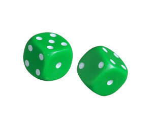 Green dices isolated on transparent layered background.