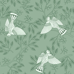 seamless pattern background with birds in trees