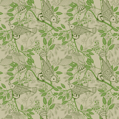 seamless pattern background with birds in trees