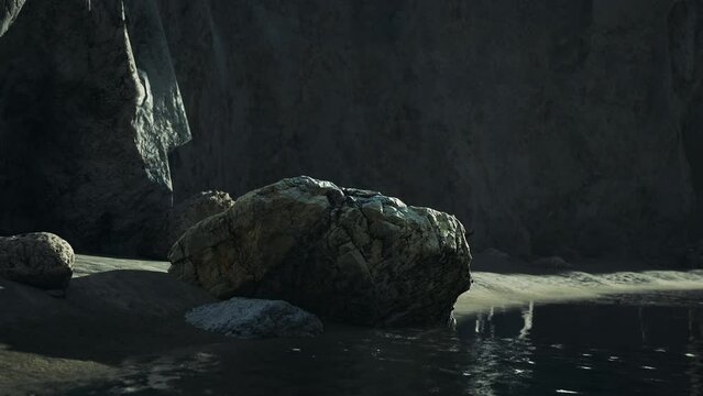 Rock cliff and emerald sea in island