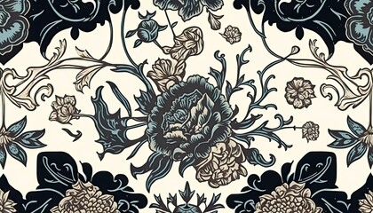 Seamless floral pattern vintage design, wallpaper background created with generative AI technology