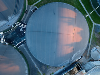 Vertical view of the process components, fermenters and biogas storage tanks of the agricultural...