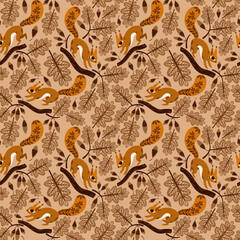 seamless pattern with forest squirrels
