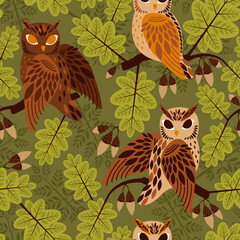 seamless pattern with forest owls