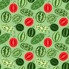 seamless pattern with bright juicy watermelons