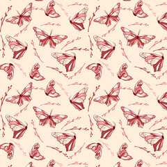 spring pattern with painted butterflies