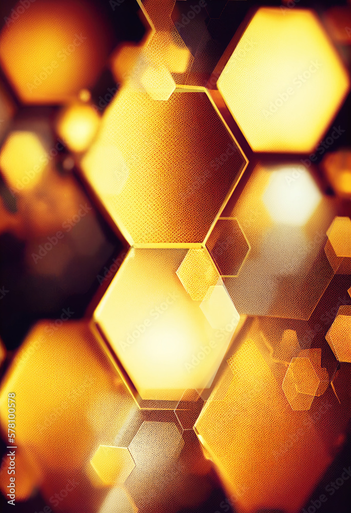 Poster beautiful golden hexagonal honeycomb background. digital art.