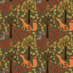 seamless pattern background with forest animals