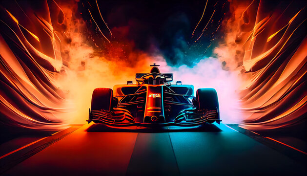 Formula 1 car in the wind tunnel. Created with generative artificial intelligence