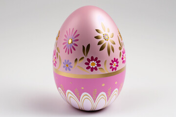 Uovo di Pasqua di ceramica rosa e dorato decorato con pittura a mano generato dall'AI