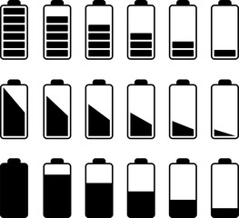 Battery charge level indicator. Battery icon set. battery charge level.