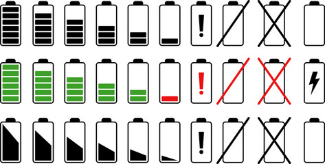 Battery charge level indicator. Battery icon set. battery charge level.