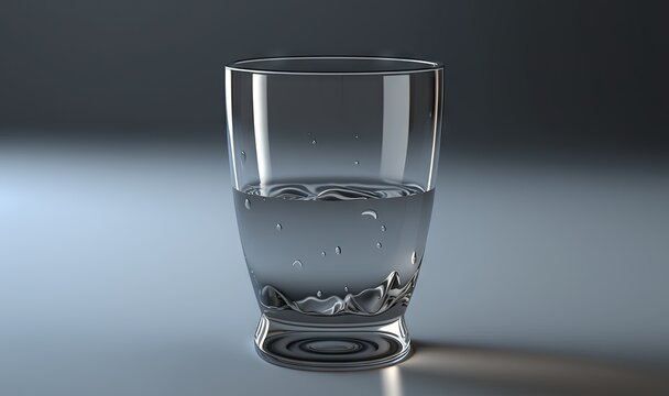  a glass of water is shown on a gray background with a shadow.  generative ai