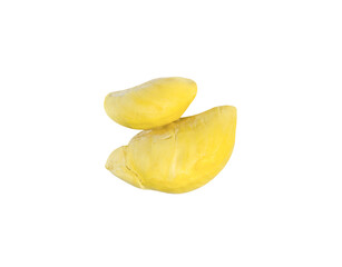 Ripe durian seed with yellow flesh isolated on white background, isolated object with clipping path