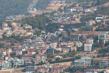 Fototapeta premium Panoramic view of the buildings on the hillside, Alanya