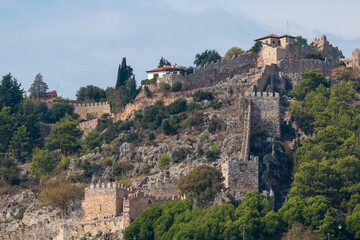 Panoramic view of alanya castle and houses