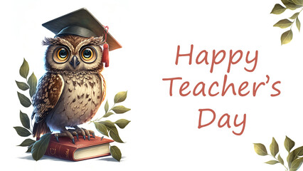 Cartoon Owl wearing a square academic cap. Thank you Teacher gift card
