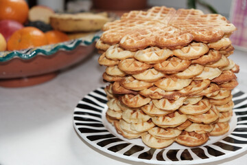 delicious freshly baked waffles piled up