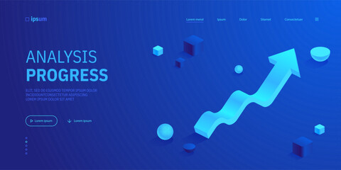 Wavy up arrow icon in isometric view. Growth graph chart. Analysis progress, statistics diagram, successful business, making profit. Vector illustration for visualization of presentation concept
