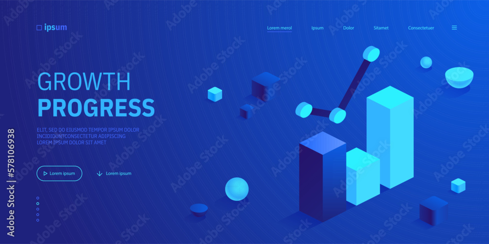 Poster bar graph with line chart icon in isometric view. analysis progress, statistics diagram, growth prog